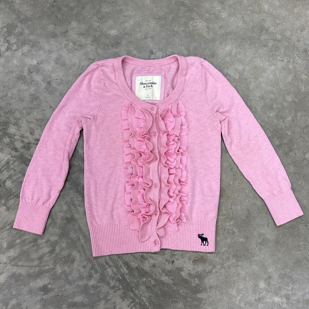 Vintage Abercrombie And Fitch Cardigan Womens S Pink Ruffle Button Sweater Y2K
